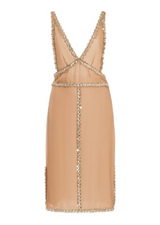 Miu Miu - Crystal-Embellished Silk Chiffon Mini Dress - Gold - IT 40 - Moda Operandi