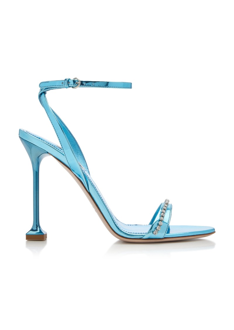 Miu Miu - Crystal-Trimmed Metallic Leather Sandals - Blue - IT 38.5 - Moda Operandi