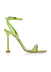 Miu Miu - Crystal-Trimmed Metallic Leather Sandals - Blue - IT 38.5 - Moda Operandi