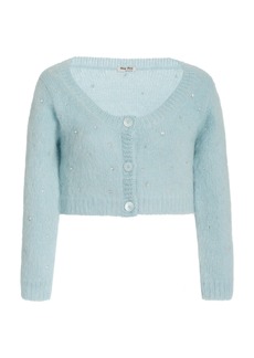 Miu Miu - Diamante Embroidered Mohair-Knit Cropped Cardigan - Blue - IT 36 - Moda Operandi