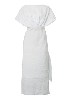 Miu Miu - Drape-Detailed Linen Midi Dress - White - IT 42 - Moda Operandi