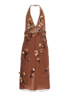 Miu Miu - Embellished Chiffon Midi Dress - Brown - IT 40 - Moda Operandi