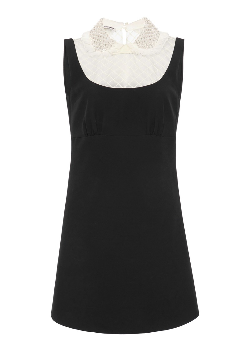 Miu Miu - Embellished Organza-Detailed Cady Mini Dress - Black - IT 36 - Moda Operandi
