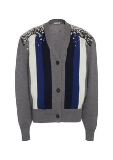 Miu Miu - Embellished Striped Wool Cardigan - Grey - IT 38 - Moda Operandi