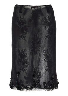 Miu Miu - Embroidered Lace Midi Skirt - Black - IT 38 - Moda Operandi