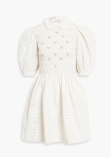 Miu Miu - Embroidered smocked silk-faille mini dress - White - IT 40
