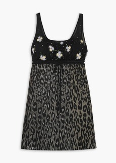 Miu Miu - Embroidered tulle and leopard-print jacquard mini dress - Black - IT 38