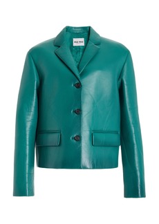Miu Miu - Leather Blazer Jacket - Blue - IT 38 - Moda Operandi