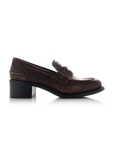 Miu Miu - Leather Penny Loafers - Brown - IT 36 - Moda Operandi