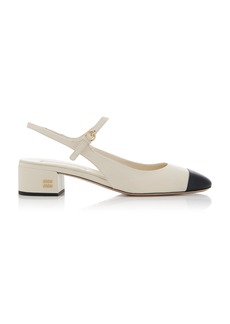 Miu Miu - Leather Slingback Mary Jane Pumps - White - IT 36 - Moda Operandi