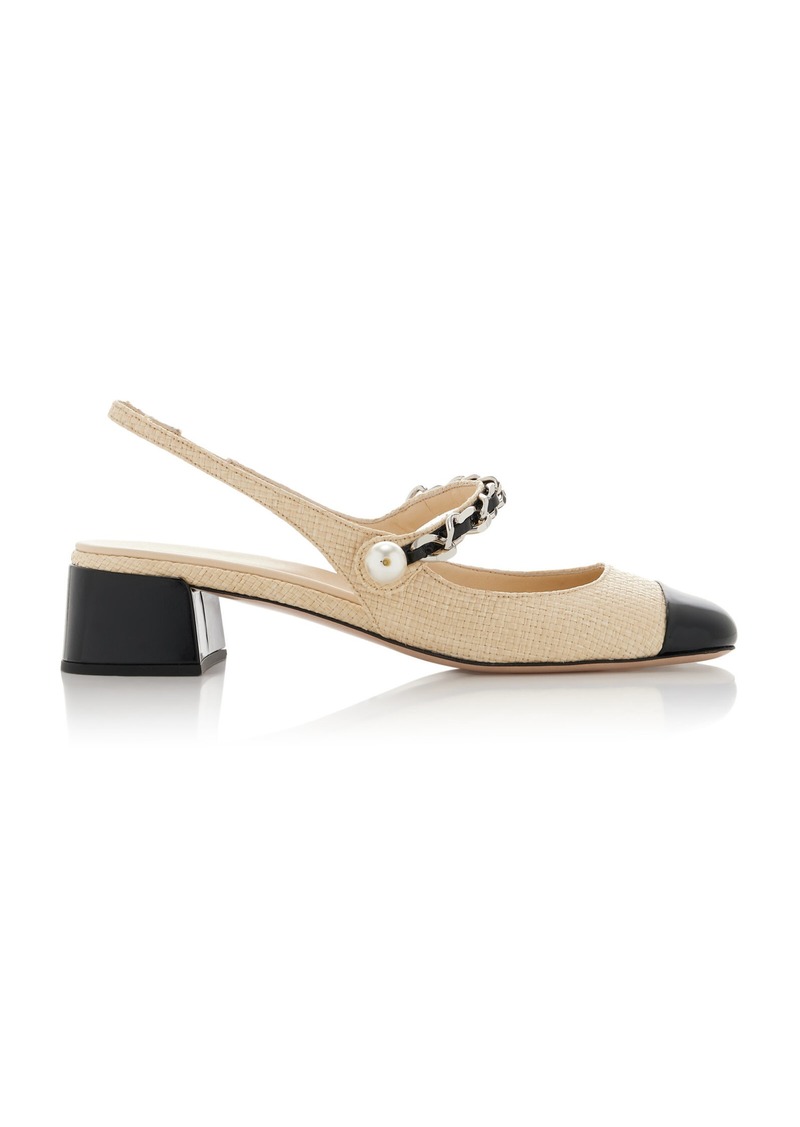 Miu Miu - Leather-Trimmed Raffia Slingback Mary Janes - Tan - IT 38 - Moda Operandi