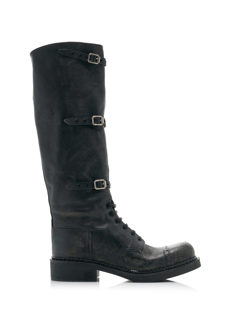 Miu Miu - Lifestyle Leather Knee Boots - Black - IT 38 - Moda Operandi