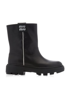 Miu Miu - Logo-Detailed Leather Ankle Boots - Black - IT 39.5 - Moda Operandi