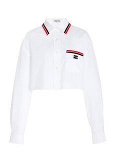 Miu Miu - Logo-Embroidered Poplin Cropped Shirt - White - IT 42 - Moda Operandi