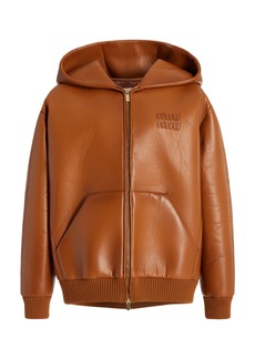 Miu Miu - Oversized Hooded Leather Jacket - Brown - IT 36 - Moda Operandi