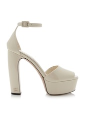 Miu Miu - Patent Leather Platform Sandals - Ivory - IT 40 - Moda Operandi