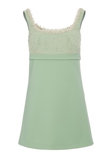 Miu Miu - Pearl Mesh Embellished Mini Dress - Green - IT 38 - Moda Operandi