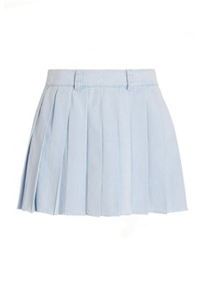 Miu Miu - Pleated Denim Mini Skirt - Light Wash - IT 42 - Moda Operandi