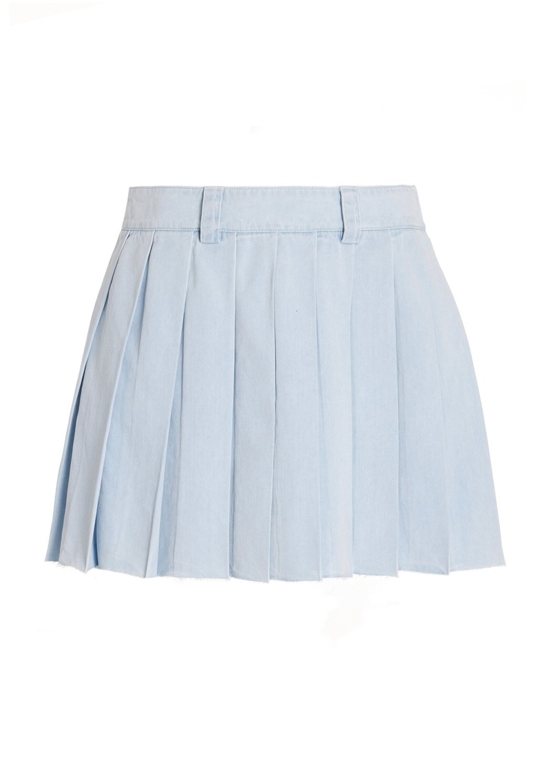 Miu Miu - Pleated Denim Mini Skirt - Light Wash - IT 42 - Moda Operandi