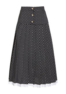 Miu Miu - Pleated Polka-Dot Satin Midi Skirt - Black - IT 36 - Moda Operandi
