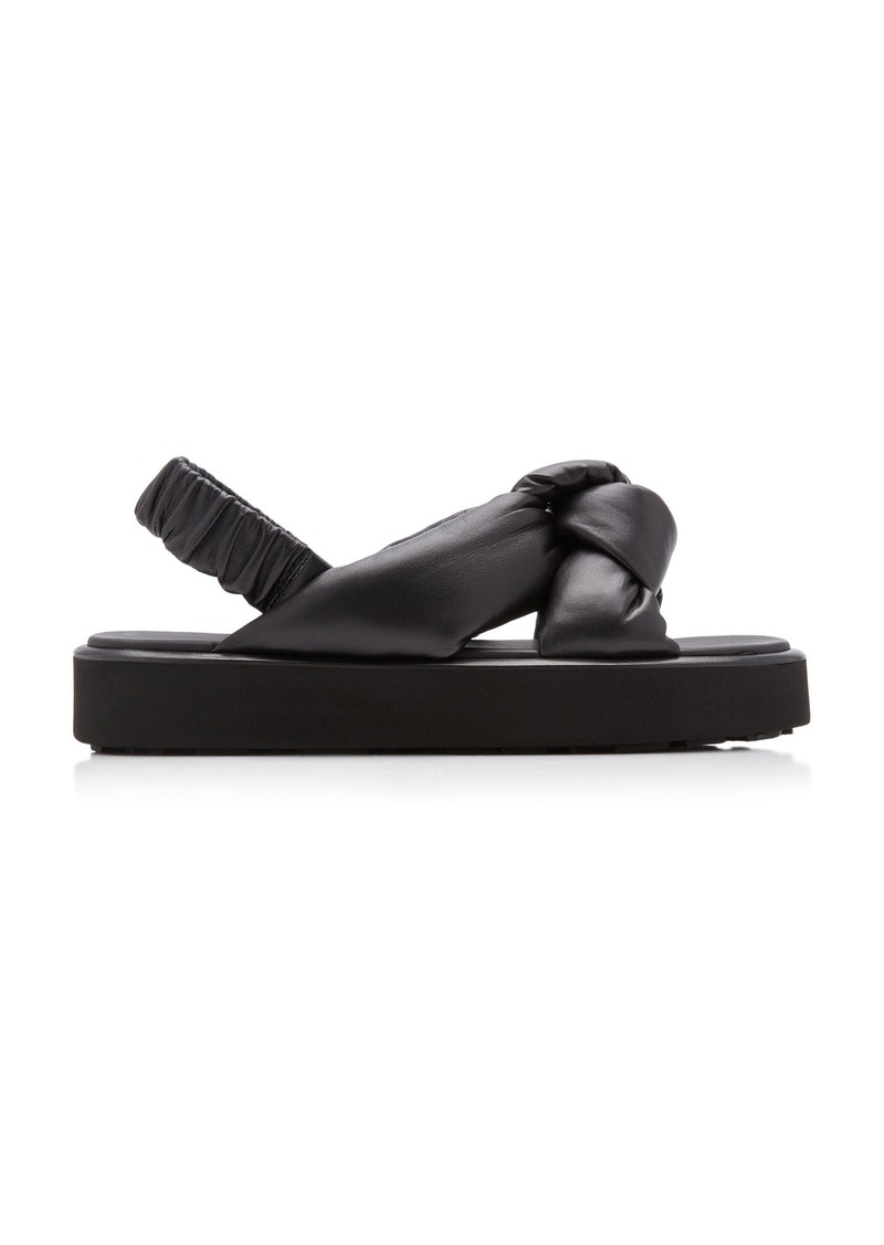 Miu Miu - Puffly Leather Flatform Sandals - Black - IT 38.5 - Moda Operandi