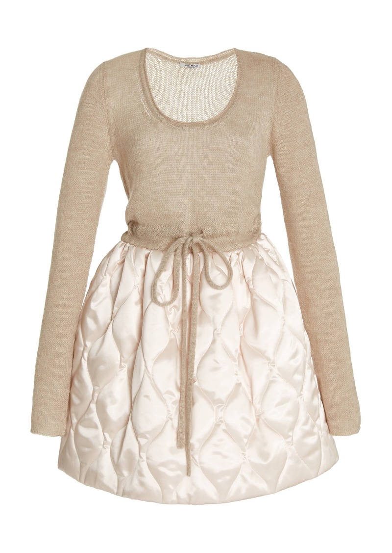 Miu Miu - Quilted Nylon and Mohair-Blend Mini Dress - Neutral - IT 42 - Moda Operandi