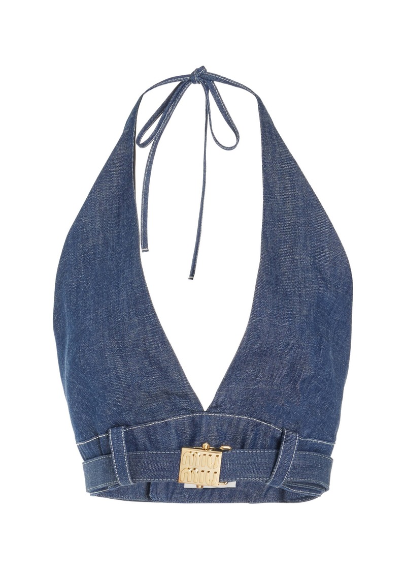 Miu Miu - Raw Denim Bra Top - Medium Wash - IT 42 - Moda Operandi