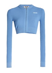 Miu Miu - Ribbed-Knit Cropped Cardigan - Blue - IT 46 - Moda Operandi