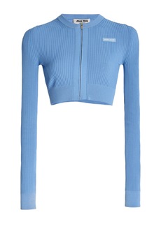 Miu Miu - Ribbed-Knit Cropped Cardigan - Blue - IT 42 - Moda Operandi