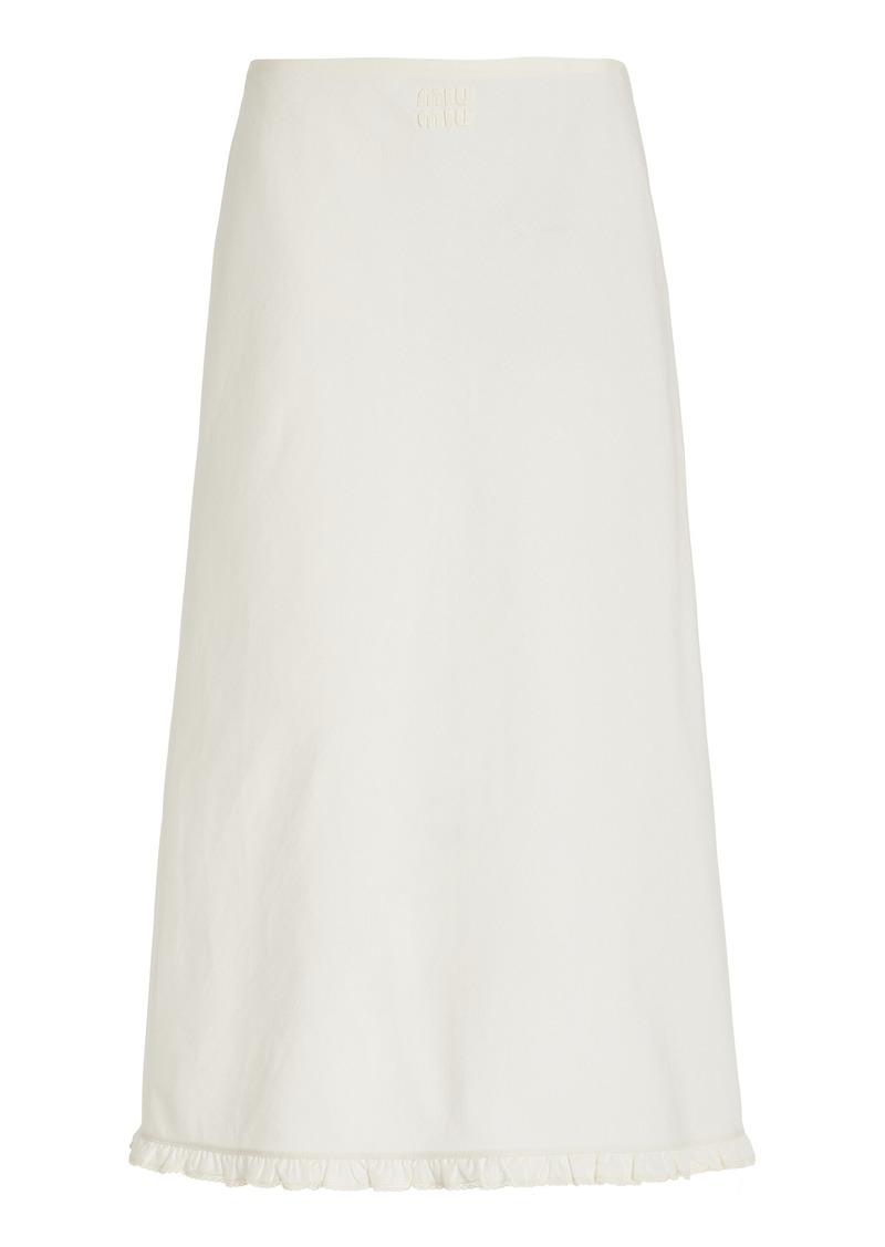 Miu Miu - Ruffle-Trimmed Cotton-Linen Maxi Skirt - White - IT 40 - Moda Operandi