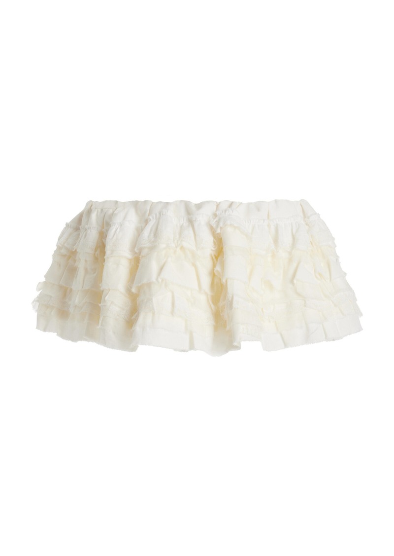 Miu Miu - Ruffled Cotton-Linen Mini Skirt - Ivory - IT 42 - Moda Operandi