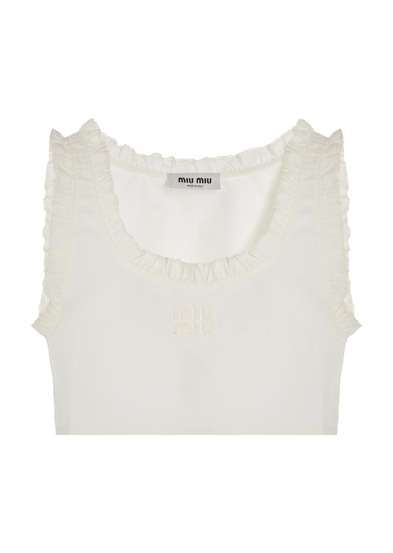 Miu Miu - Ruffled Linen-Cotton Crop Top - White - IT 36 - Moda Operandi