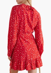 Miu Miu - Ruffled printed silk-crepe mini wrap dress - Red - IT 36