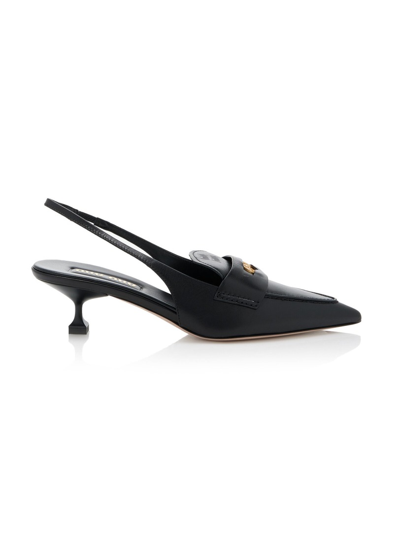 Miu Miu - Slingback Leather Penny Loafers - Black - IT 40.5 - Moda Operandi