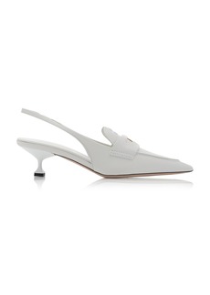 Miu Miu - Slingback Leather Penny Loafers - White - IT 40 - Moda Operandi