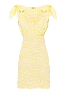 Miu Miu - Smocked Checked Cotton Mini Dress - Yellow - IT 40 - Moda Operandi