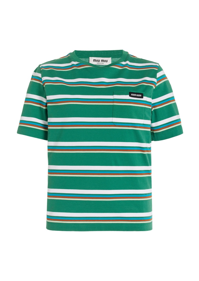 Miu Miu - Striped Cotton Jersey T-Shirt - Green - S - Moda Operandi