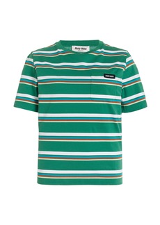 Miu Miu - Striped Cotton Jersey T-Shirt - Green - M - Moda Operandi