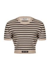 Miu Miu - Striped Knit-Cotton Crop Top - Stripe - IT 36 - Moda Operandi