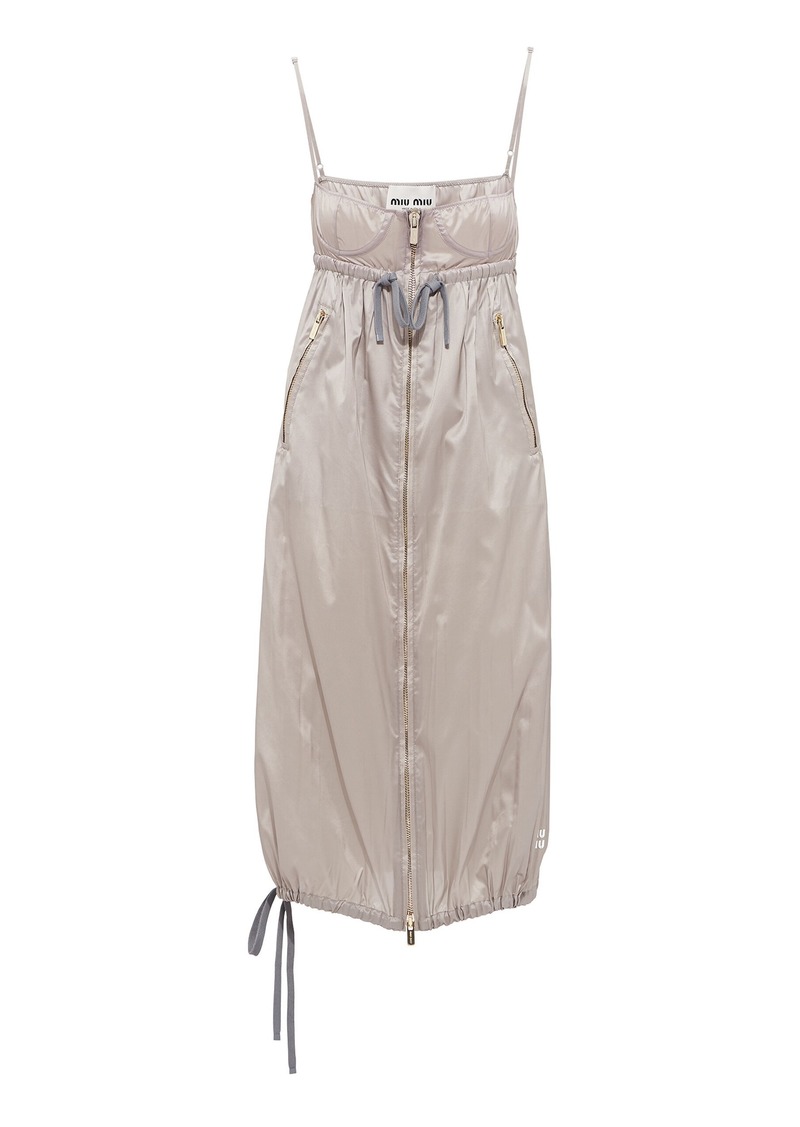 Miu Miu - Tie-Detailed Silk Midi Dress - Grey - IT 38 - Moda Operandi