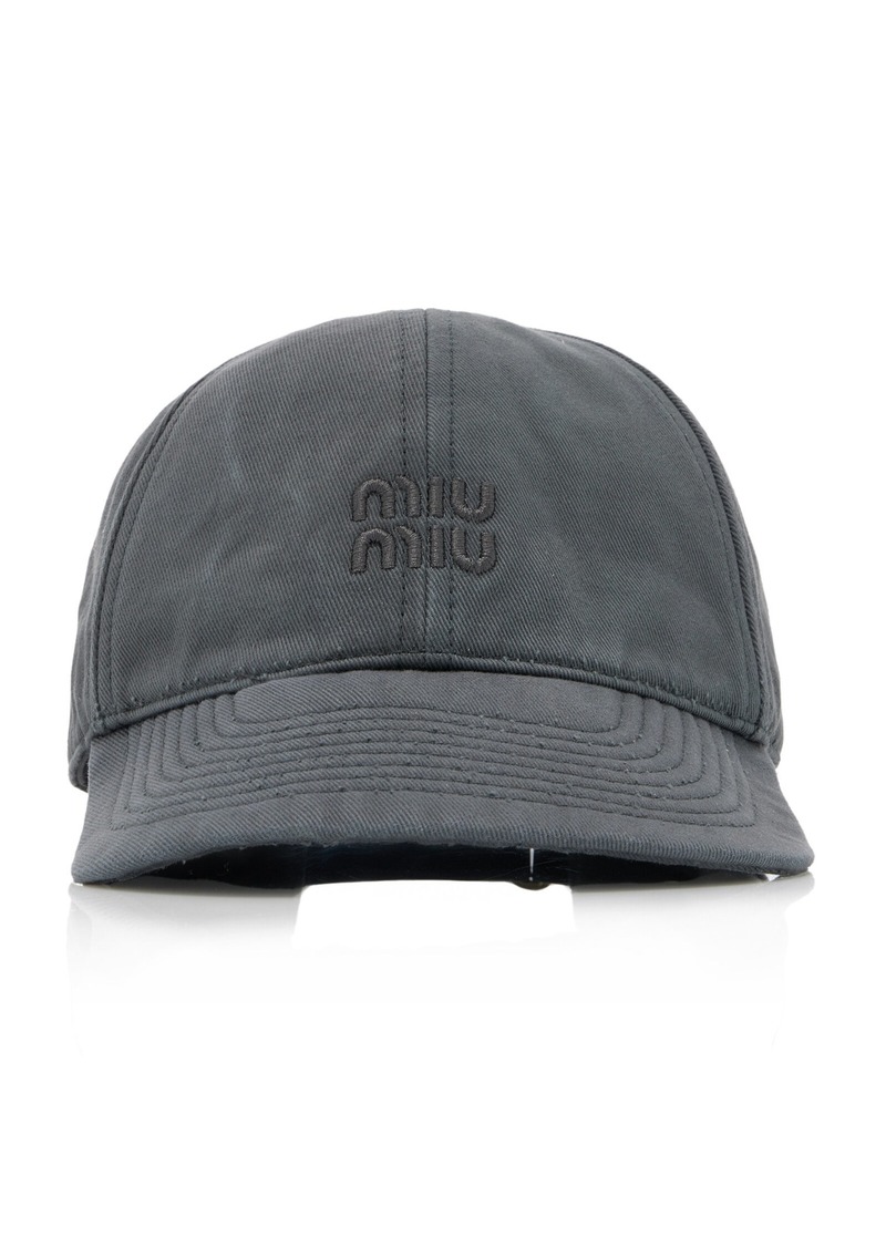 Miu Miu - Washed Cotton Baseball Cap - Grey - L - Moda Operandi