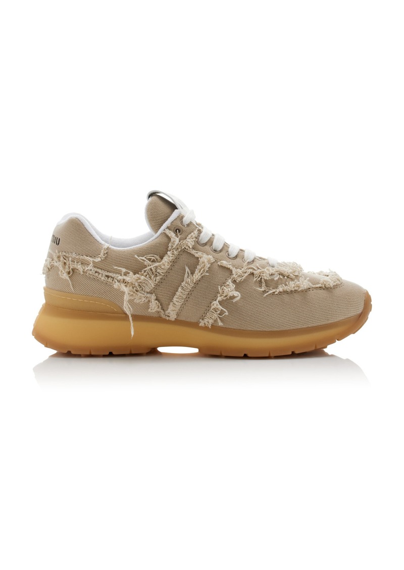 Miu Miu - Washed Denim Sneakers - Tan - IT 36 - Moda Operandi