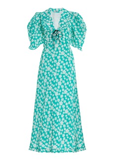 Miu Miu - Bow-Detailed Ruffled Floral Silk Midi Dress - Floral - IT 40 - Moda Operandi