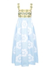 Miu Miu - Women's Floral-Embellished Cotton Midi Dress - Print - IT 36 - Moda Operandi