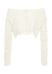 Miu Miu - Women's Off-The-Shoulder Ribbed-Knit Cashmere Silk Top - White - IT 40 - Moda Operandi