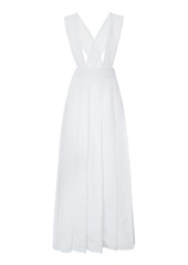 Miu Miu - Pleated Linen Pinafore Maxi Dress - White - IT 40 - Moda Operandi