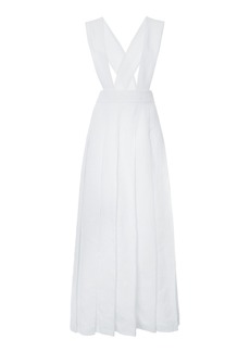 Miu Miu - Women's Pleated Linen Pinafore Maxi Dress - White - Moda Operandi