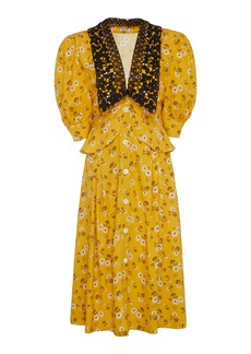 Miu Miu - Printed Peplum Midi Dress - Yellow - IT 36 - Moda Operandi