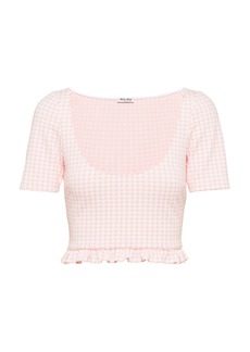 Miu Miu - Ruffled Checked Jersey Crop Top - Pink - IT 38 - Moda Operandi