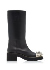 Miu Miu - Spike-Embellished Knee-High Leather Boots - Black - IT 37 - Moda Operandi